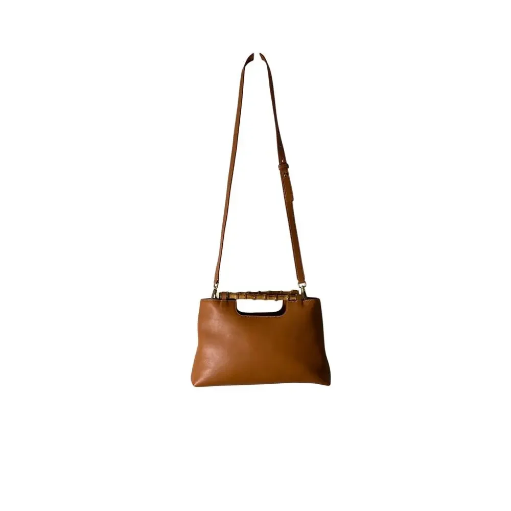 J. McLaughlin Dark Orange Folly Leather Purse with Bamboo Handles